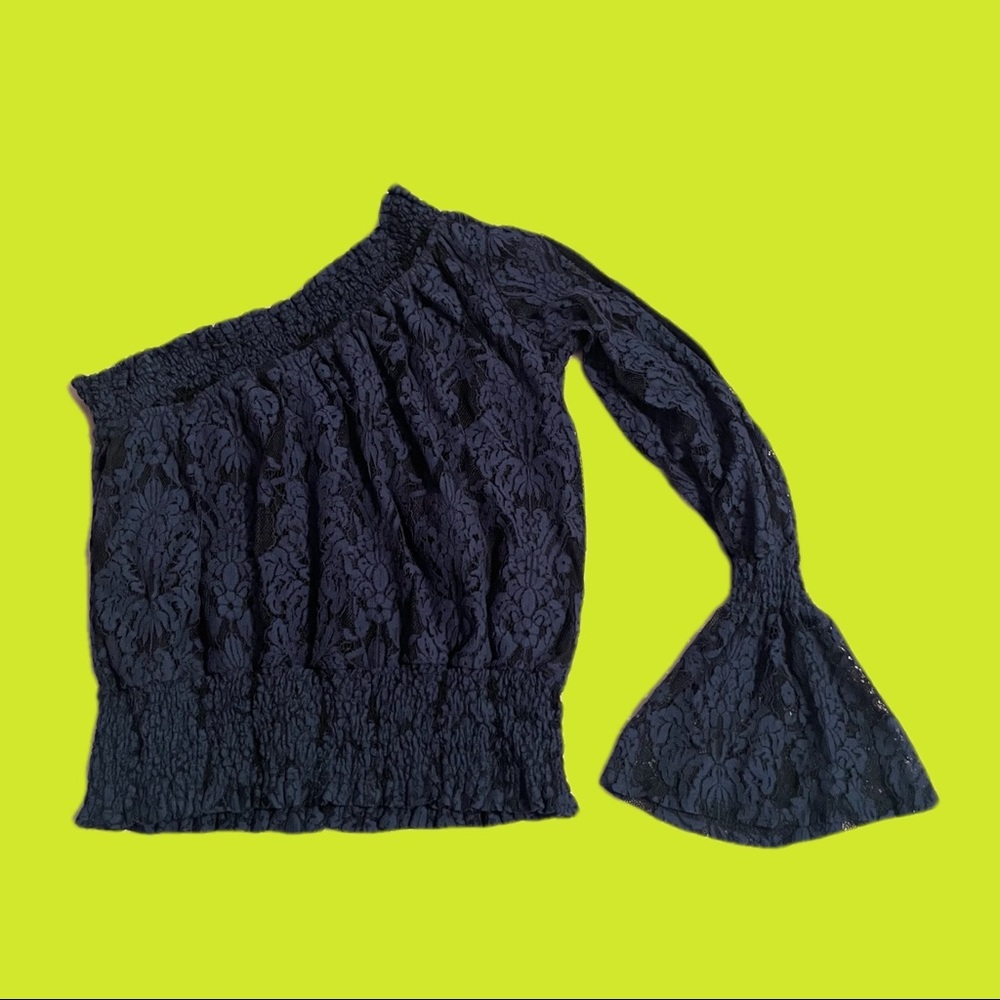 Navy blue lace one shoulder blouse